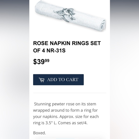 Seagull Pewter Rose Napkin Rings - Picture 4 of 4